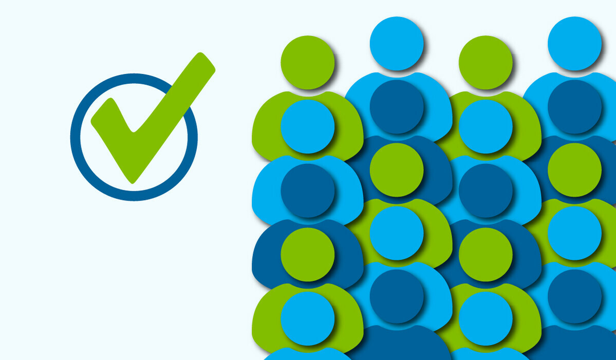 A green checkmark in a blue outlined circle indicating a yes vote sits on the left. On the right are blue and green people icons.