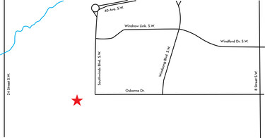 Simple map showing location of new high school in Airdrie